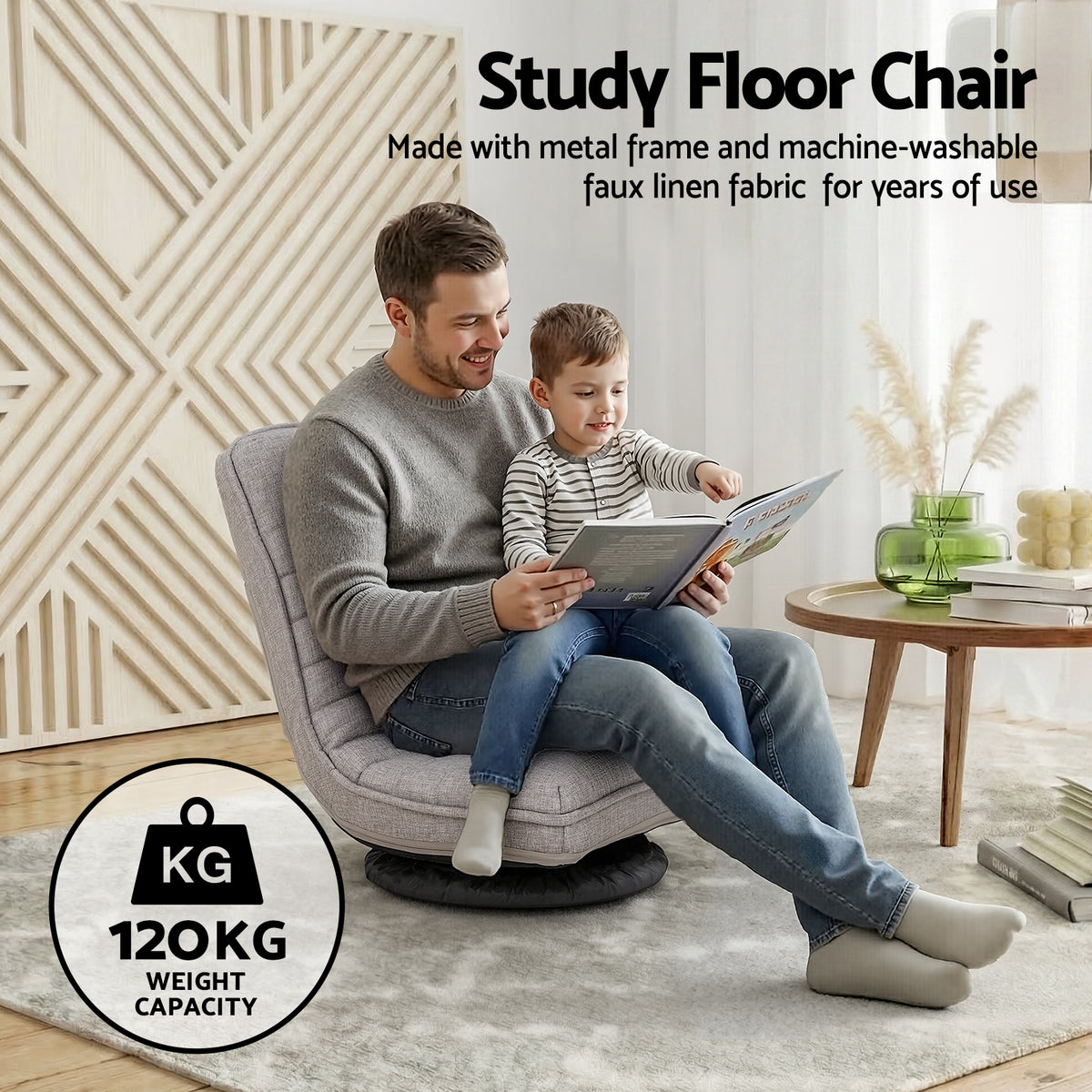 Ariss Swivel Floor Chair 360 Adjustable Foldable Lounge - FLOOR-SBL-03LIN-GY