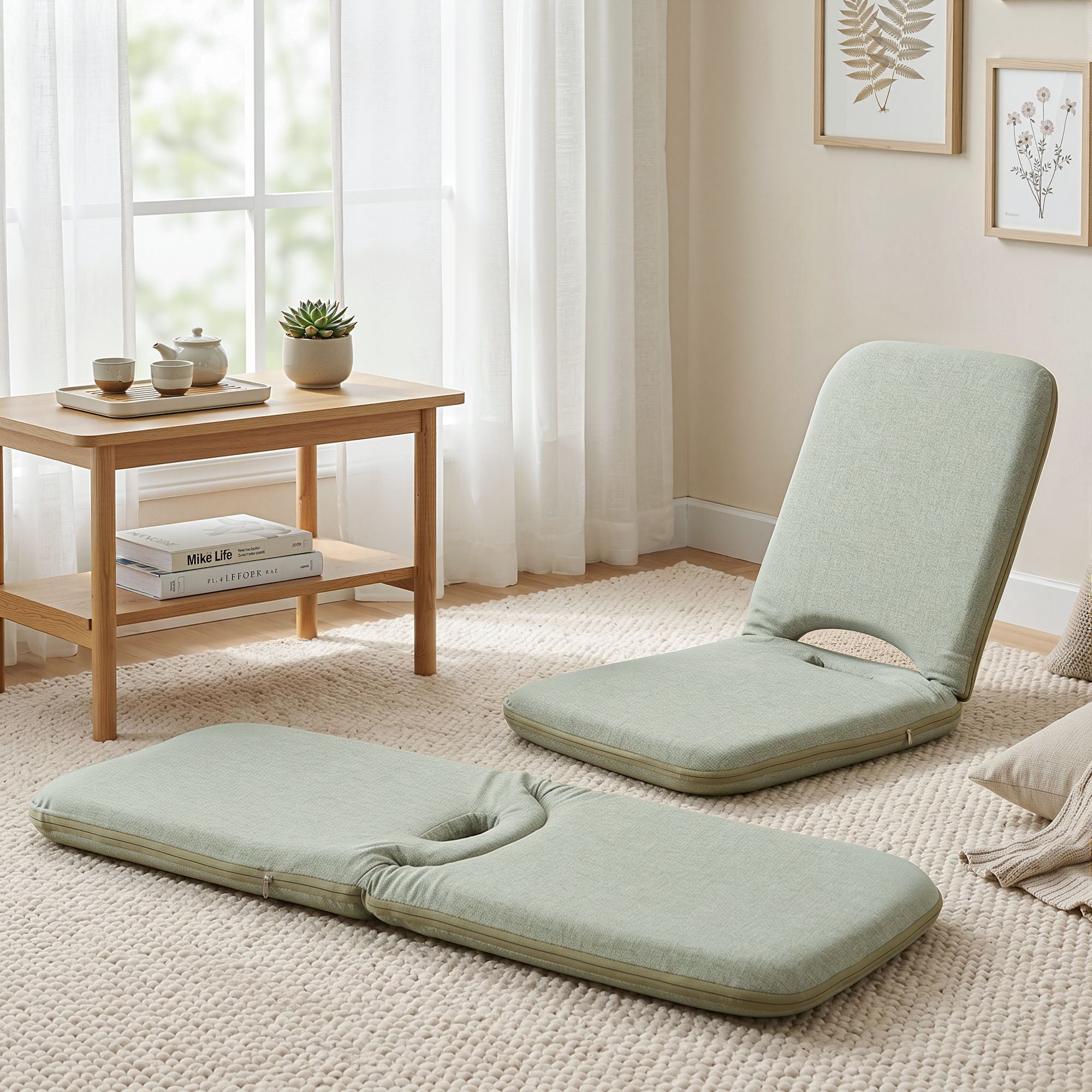 Artiss Floor Chair 5 Position Adjustable Green Lazy Sofa for Living Room Bedroom