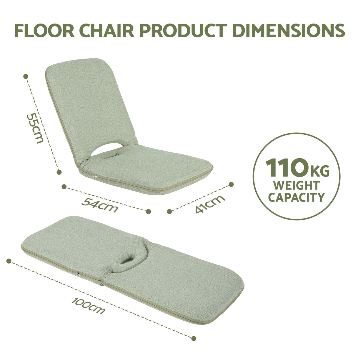 Artiss Floor Chair 5 Position Adjustable Green Lazy Sofa for Living Room Bedroom