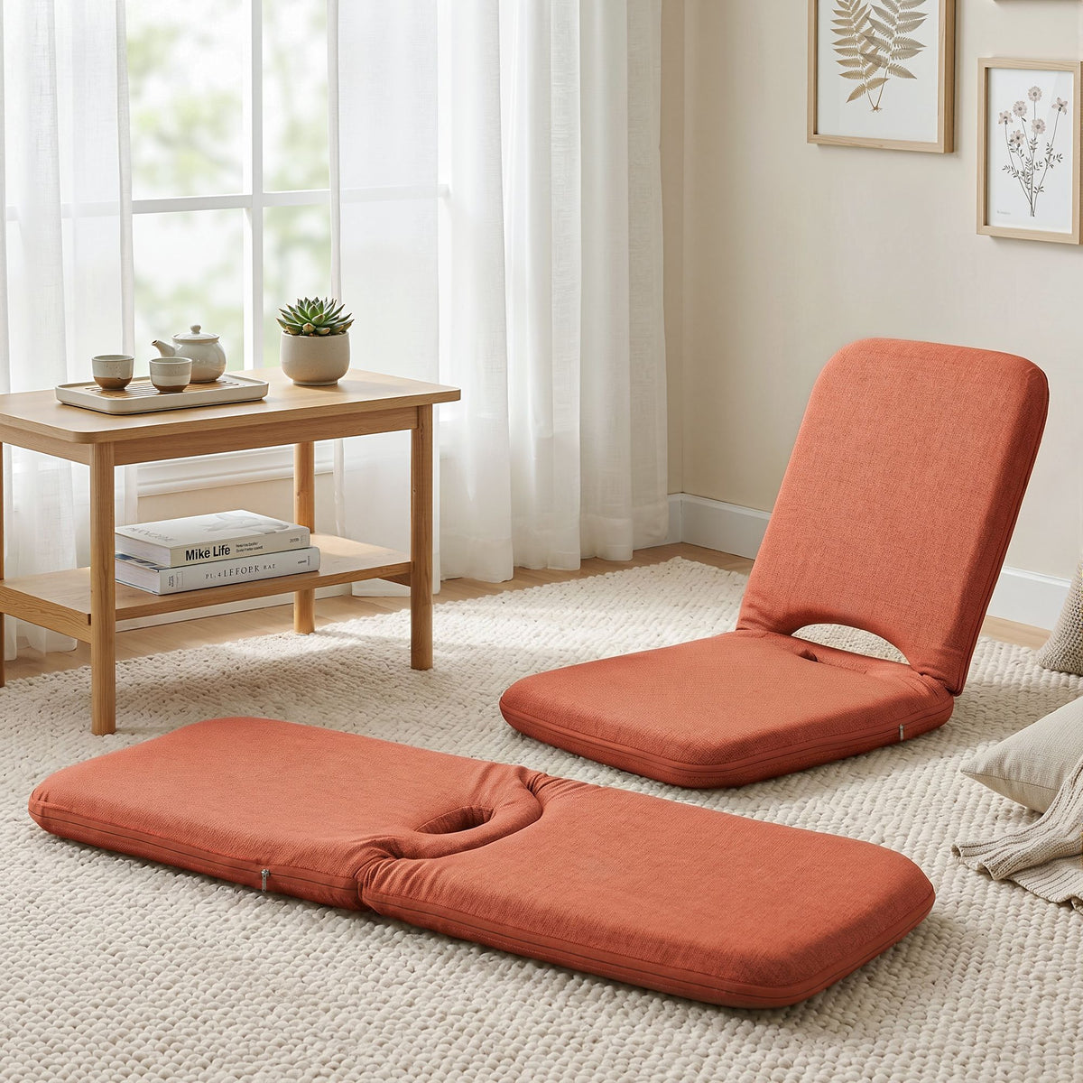 Artiss Floor Chair 5 Position Adjustable Orange Lazy Sofa - FLOOR-SBL-DENIM-OR