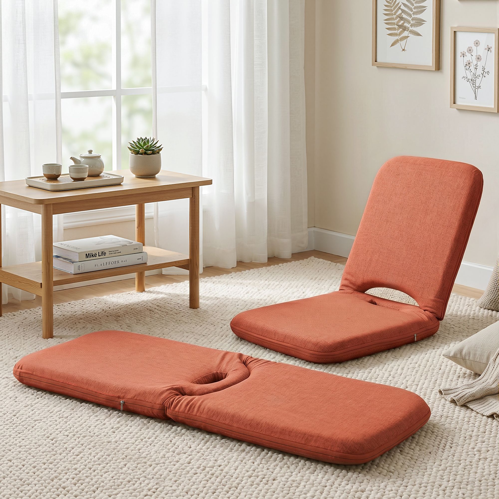 Artiss Floor Chair 5 Position Adjustable Orange Lazy Sofa - FLOOR-SBL-DENIM-OR