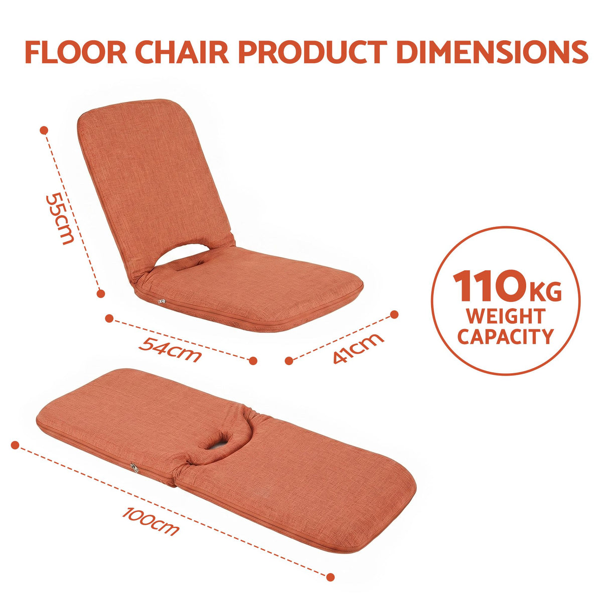 Artiss Floor Chair 5 Position Adjustable Orange Lazy Sofa - FLOOR-SBL-DENIM-OR