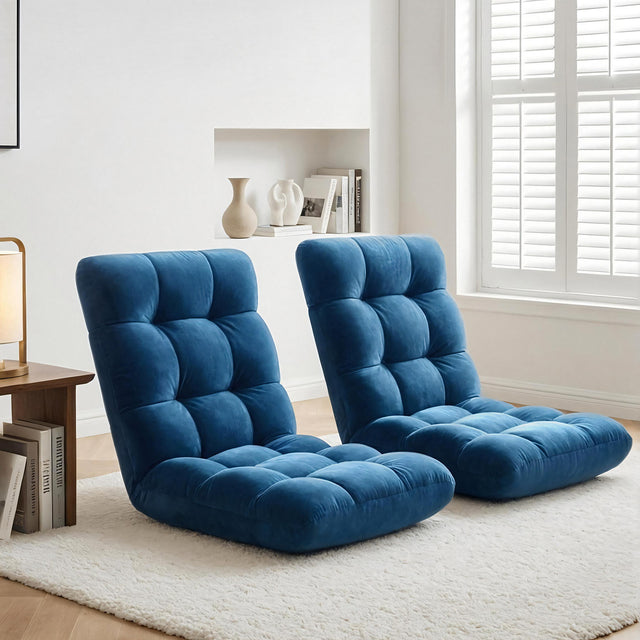 Artiss 2PCS Floor Lounge Sofa Bed Flannel Fabric Navy