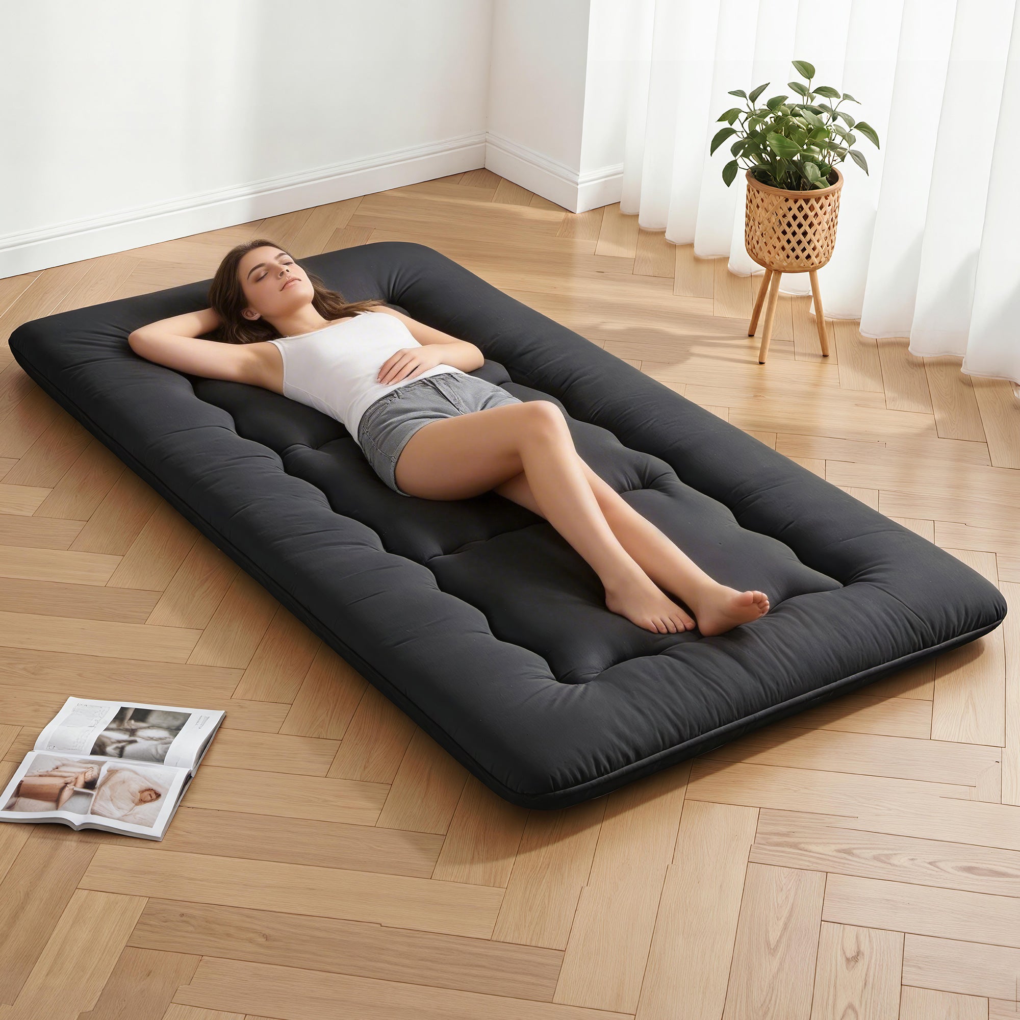 Giselle Bedding 10cm Japanese Floor Mattress Foldable - FM-FUTON-100-10-BK