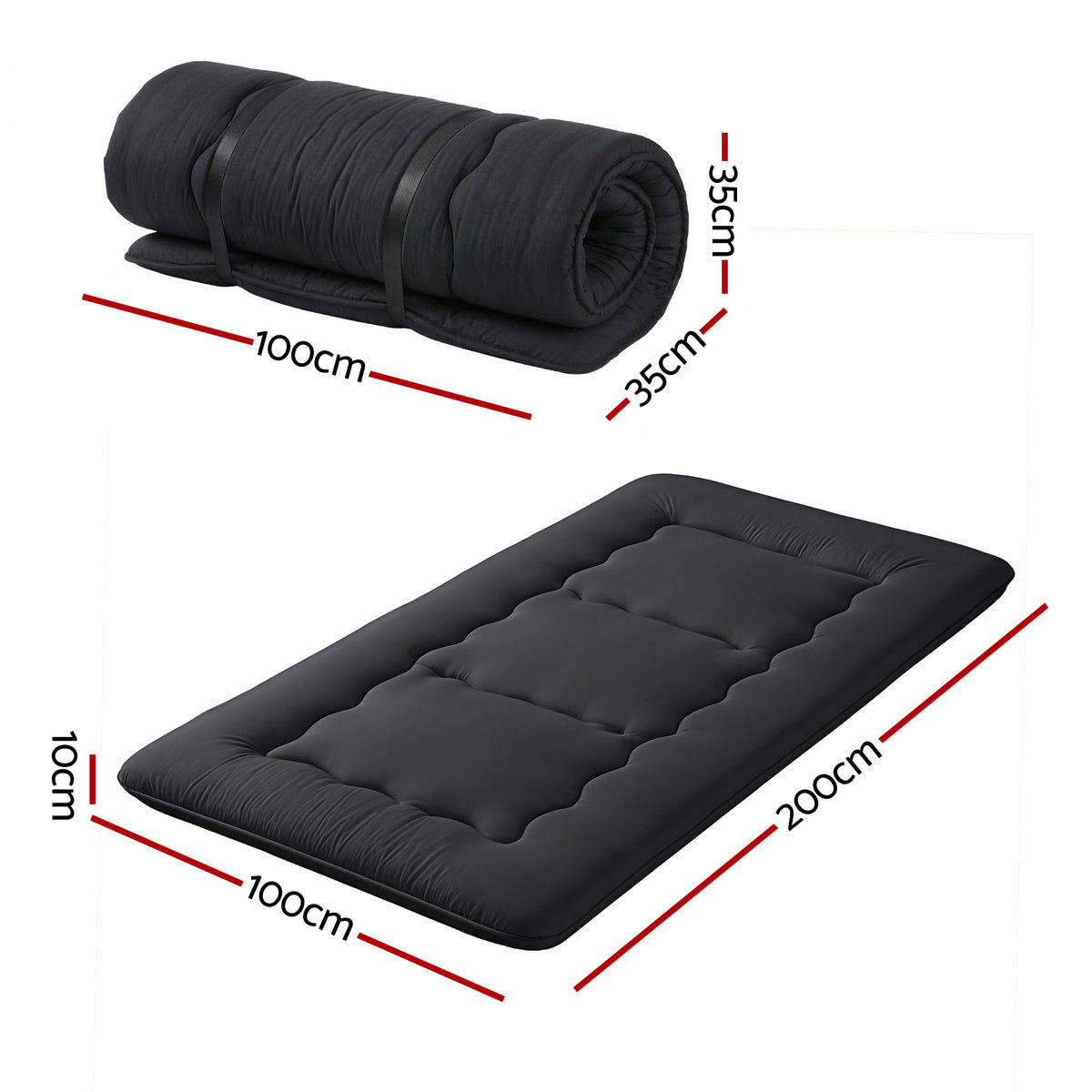 Giselle Bedding 10cm Japanese Floor Mattress Foldable - FM-FUTON-100-10-BK