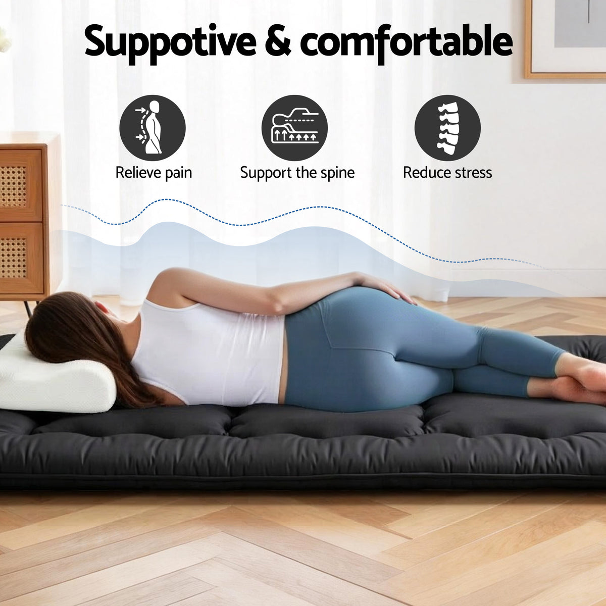 Giselle Bedding 10cm Japanese Floor Mattress Foldable - FM-FUTON-100-10-BK