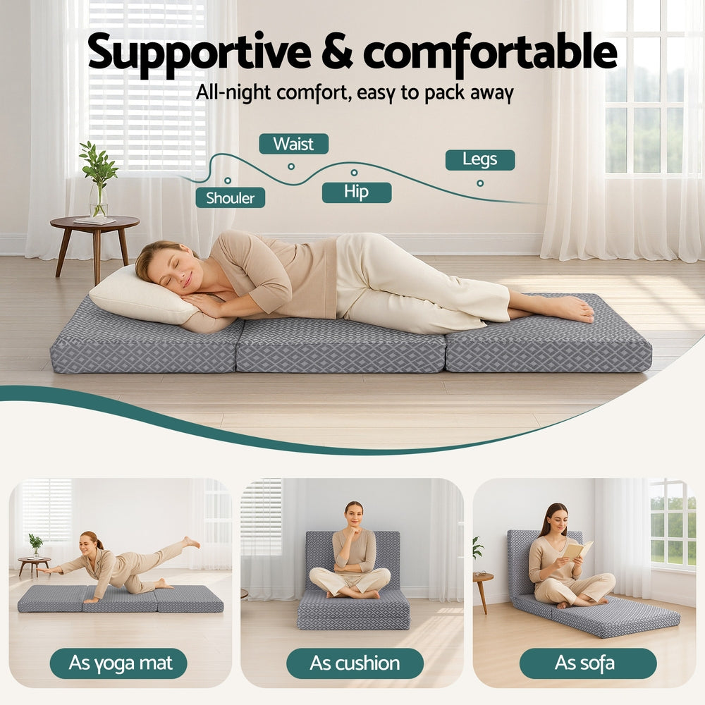 Giselle Foldable Mattress Folding Sofa Bed Trifold - FOAM-MFM-TRIO-DUAL-GY