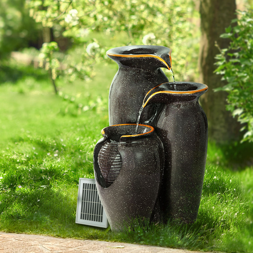 Gardeon Solar Fountain Water Fountain Feature Cascading - FOUNT-STEAN-3LVL-BR