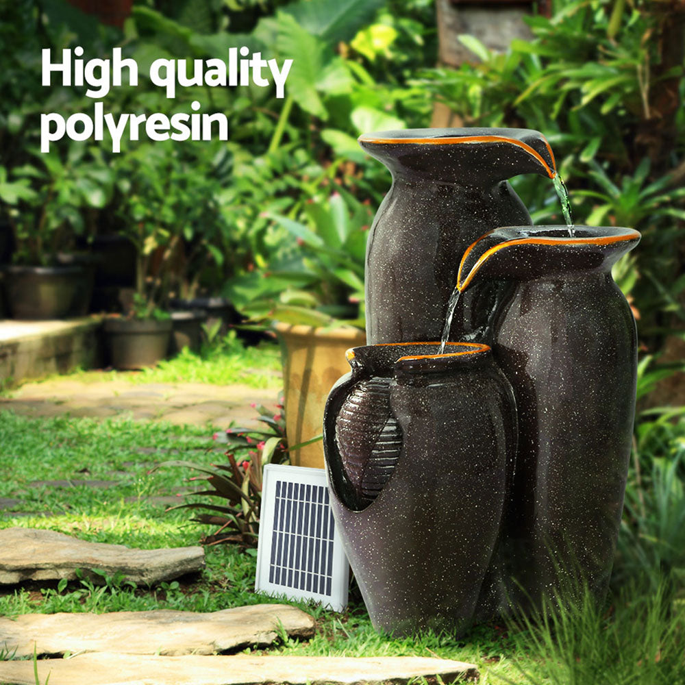 Gardeon Solar Fountain Water Fountain Feature Cascading - FOUNT-STEAN-3LVL-BR