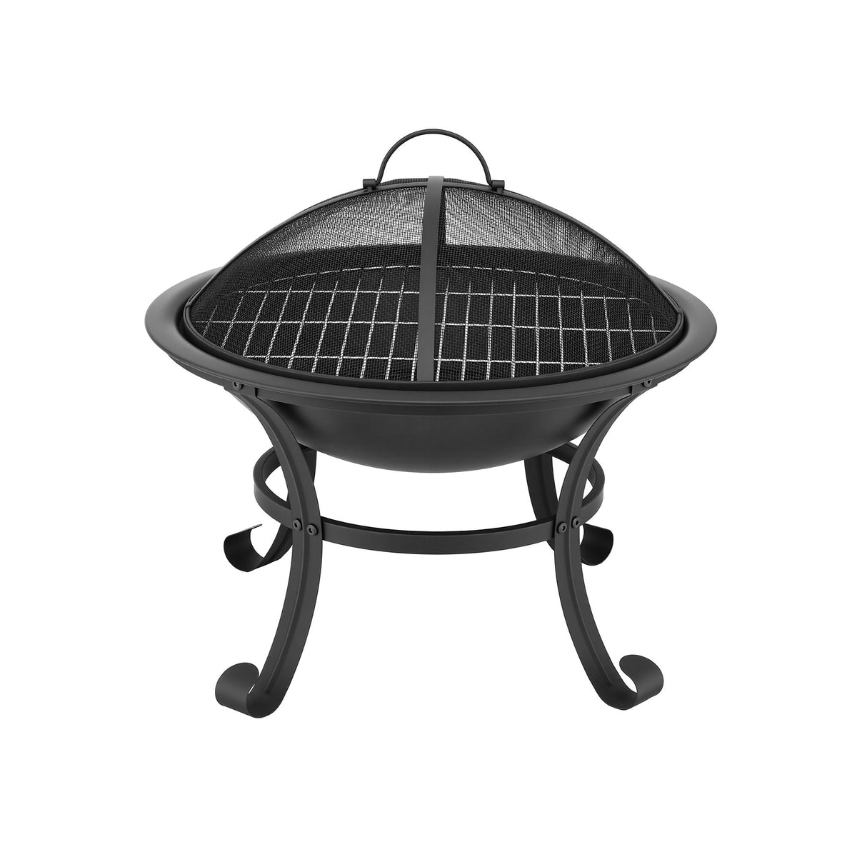 Grillz Fire Pit with Mesh Lid and Fire Picker BBQ Grill - FPIT-YH-BBQ-2IN1-55