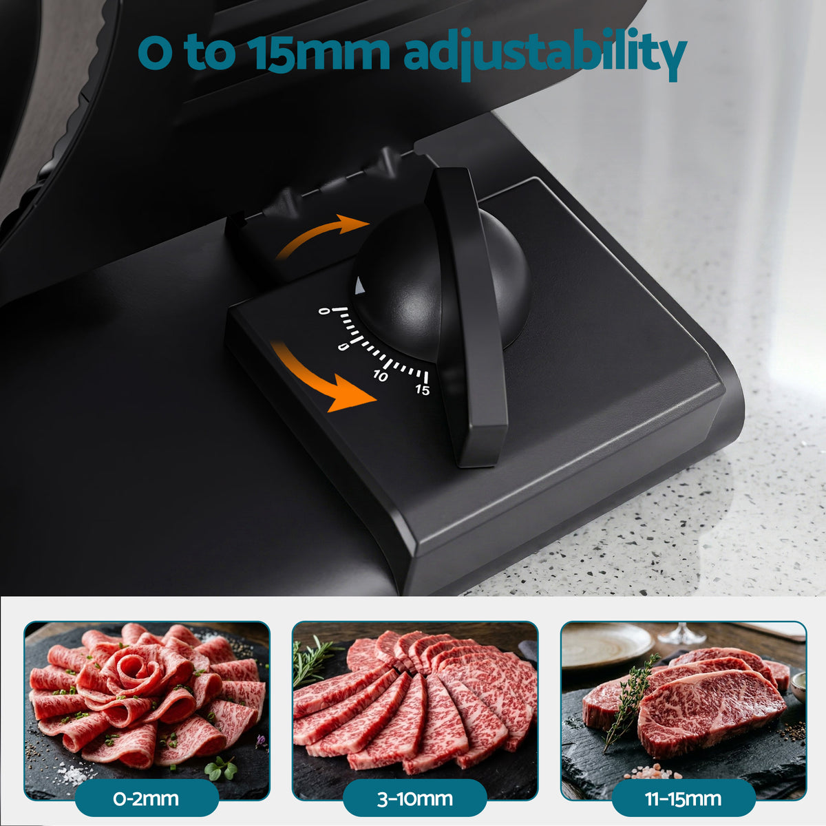 Devanti Meat Slicer Bread Vegetable, 200W Power 0-15mm Adjustable Easy Clean Stable Stainless Steel Blade Food Slicer for Kitchen Commercial, Black