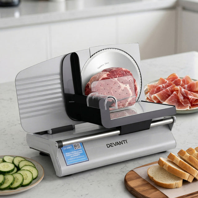 Devanti Meat Slicer Bread 200W 0 15mm Adjustable Stainless Steel Silver