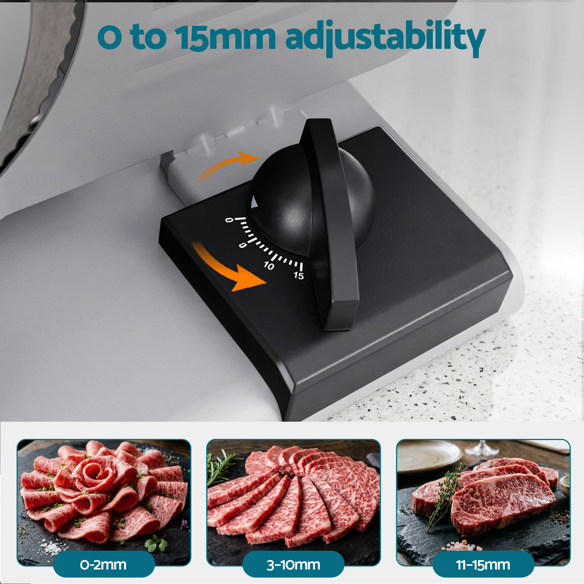 Devanti Meat Slicer Bread Vegetable, 200W Power 0-15mm Adjustable Easy Clean Stable Stainless Steel Blade Food Slicer for Kitchen Commercial, Silver