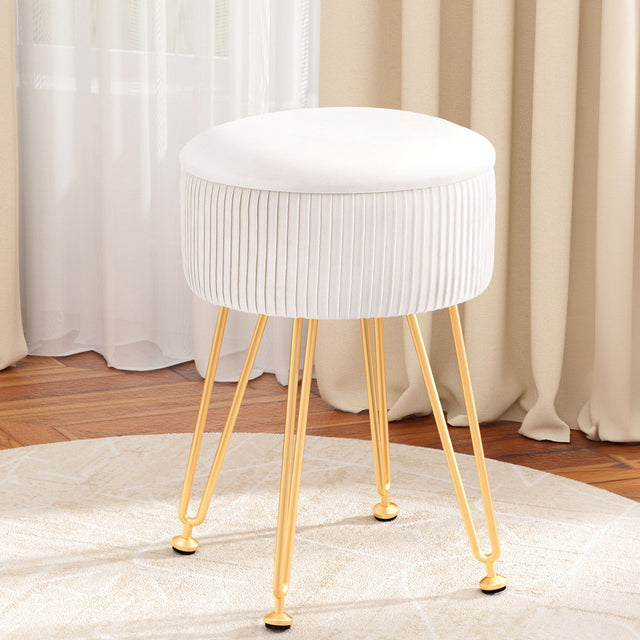 Artiss Ottoman Storage Foot Stool Vanity Velvet Round White