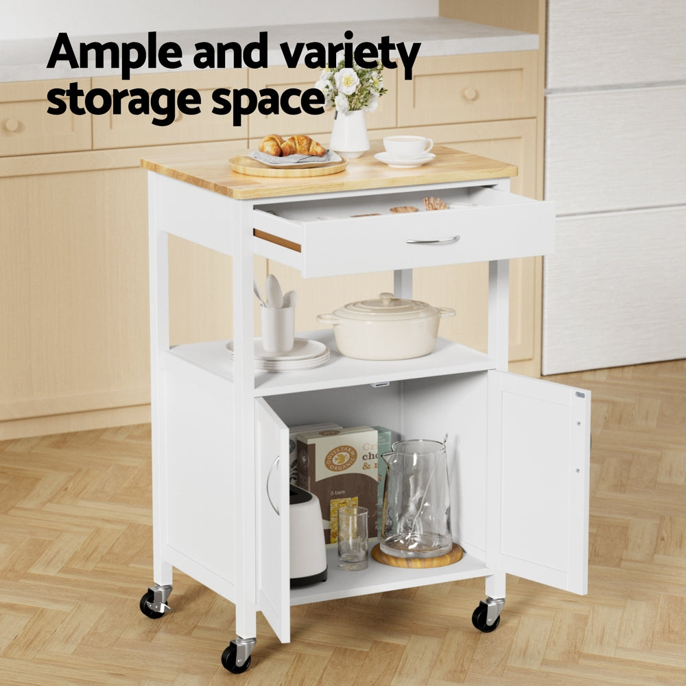 Artiss Kitchen Island Trolley Rolling Serving Cart Storage Drawer Cupbo - 249497
