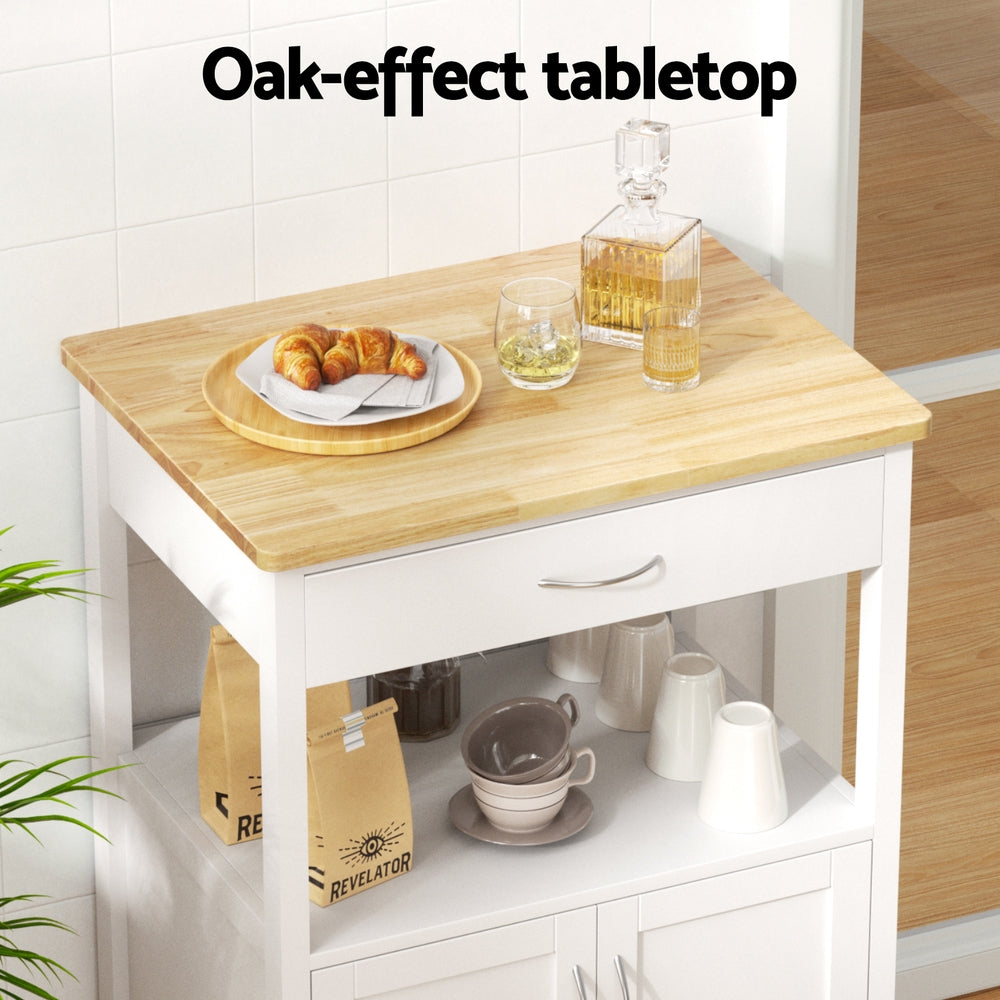 Artiss Kitchen Island Trolley Rolling Serving Cart Storage Drawer Cupbo - 249497