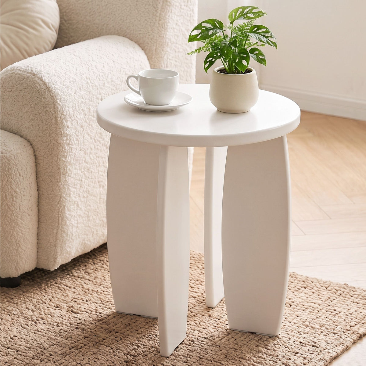 Artiss Round End Table High-Gloss Small Coffee Table Side - FUR-S-COF15-WH