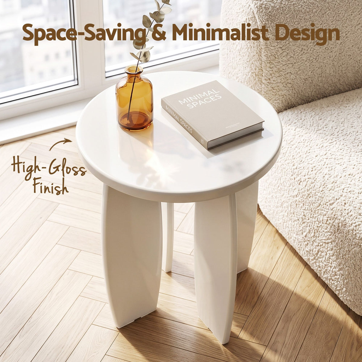 Artiss Round End Table High-Gloss Small Coffee Table Side - FUR-S-COF15-WH