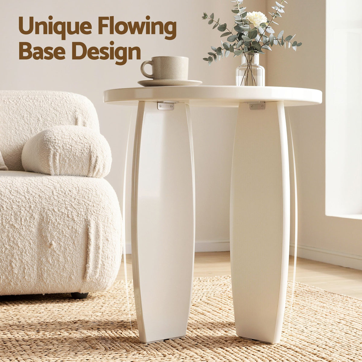 Artiss Round End Table High-Gloss Small Coffee Table Side - FUR-S-COF15-WH