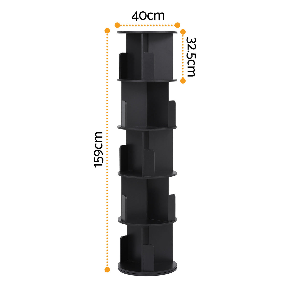 Artiss 5 Tiers Bookshelf Swivel Bookcase Display Shelves Stand Round Black