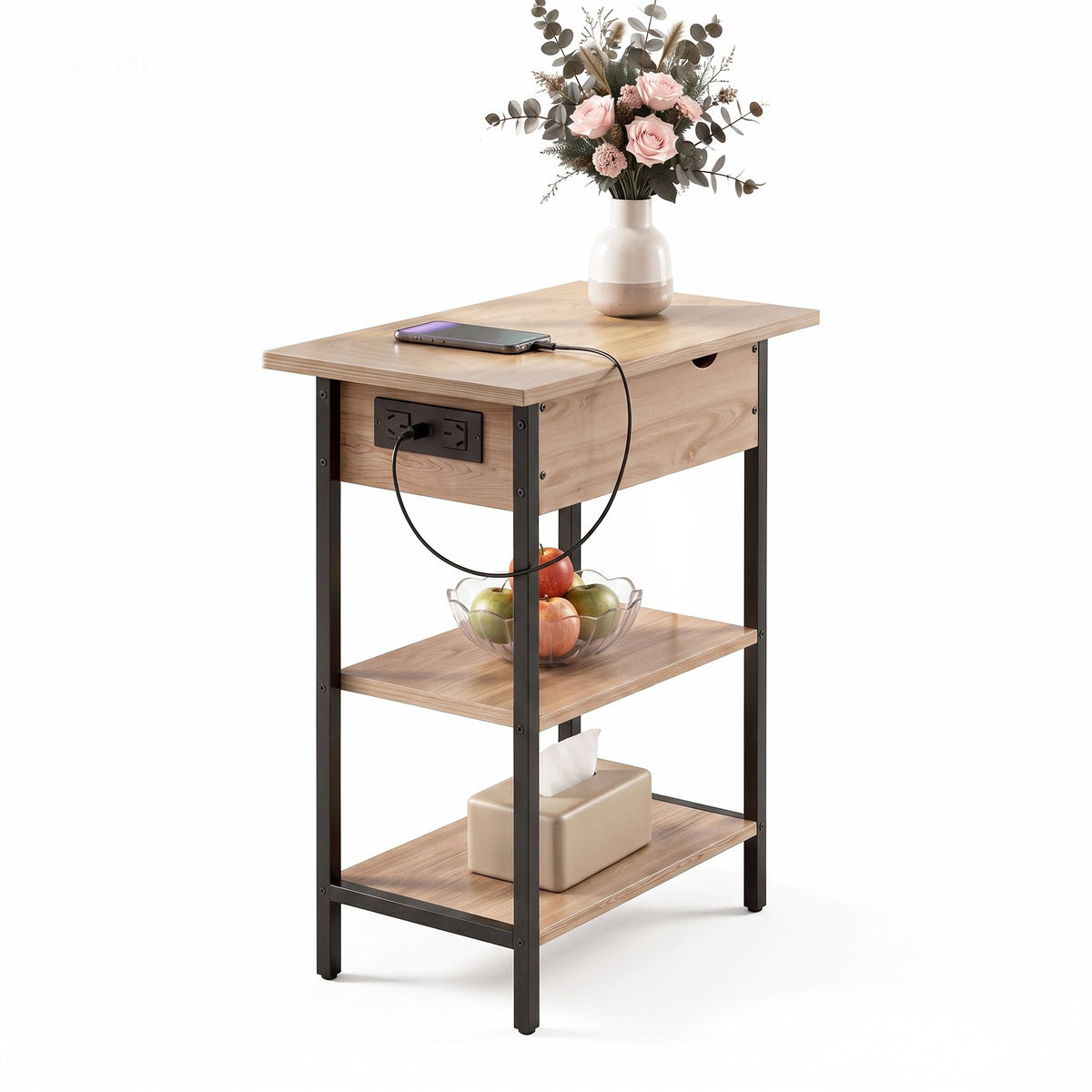 Artiss Coffee Table Side Bedside End Table Charging Station Fl - FUR-U-COF-10-WD