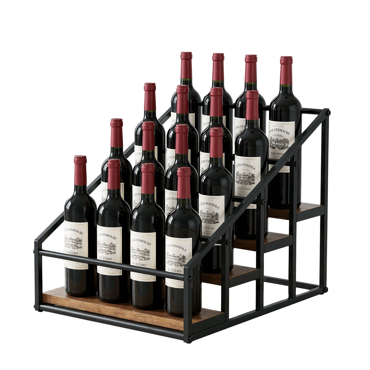 Artiss 4-Tier Wine Rack Tabletop Countertop Wine Bottle Holder 16 Bottles Freestanding Black & Wood