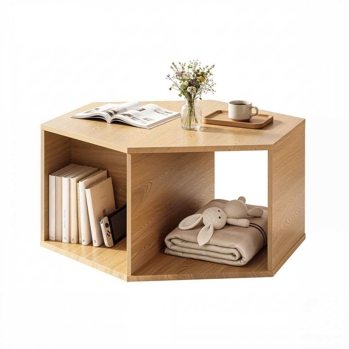 Artiss Coffee Table Hexagonal Center Table Open Storage Wood - 544495