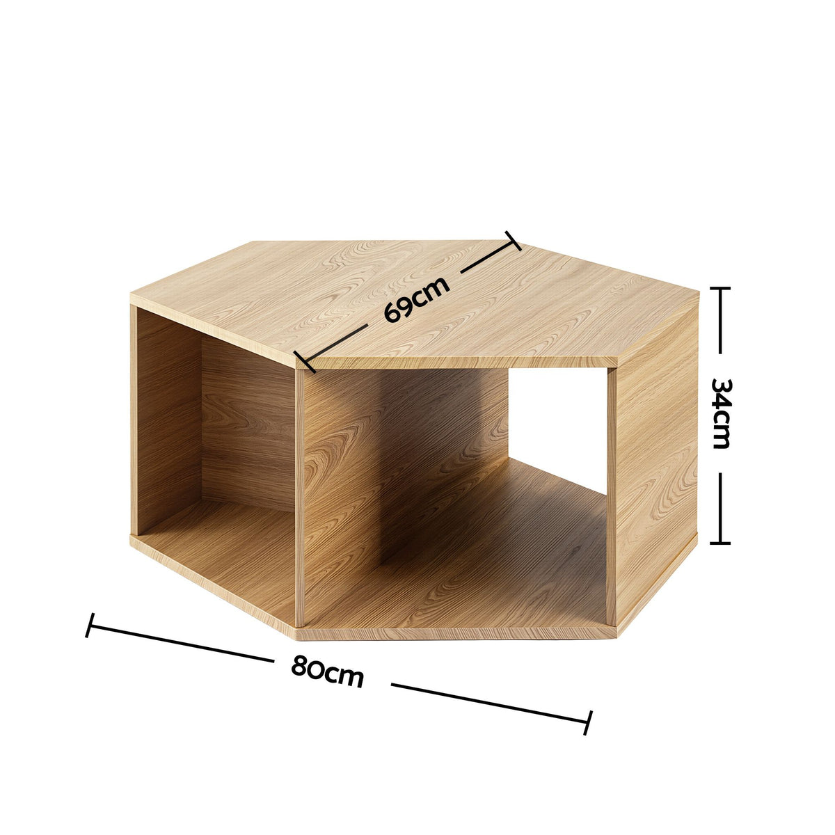Artiss Coffee Table Hexagonal Center Table Open Storage Wood - 544495