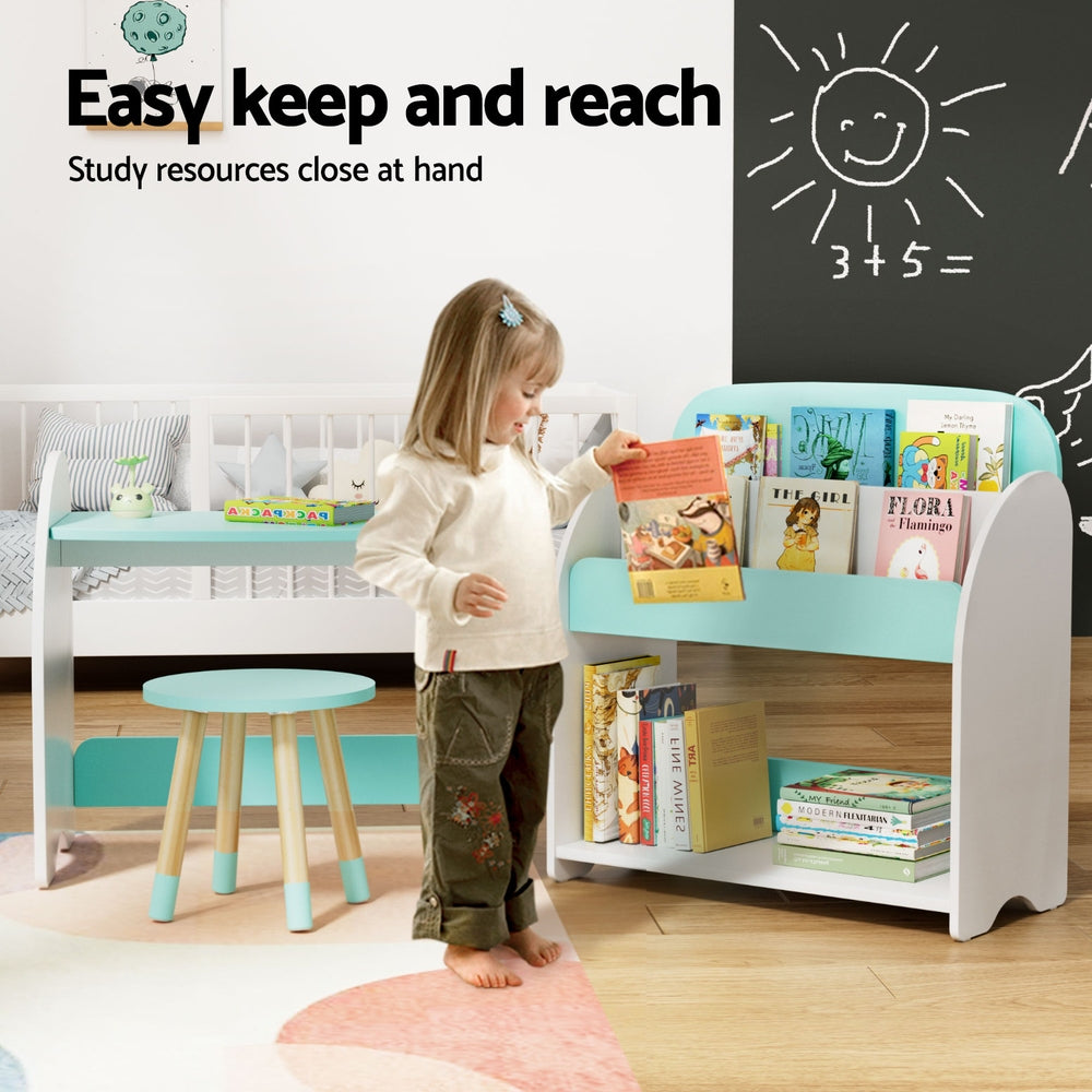 Keezi Kids Bookshelf 2 In 1 Table Chair Set Bookcase - 459298