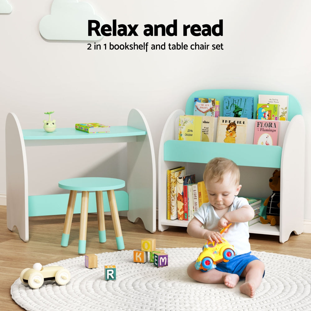 Keezi Kids Bookshelf 2 In 1 Table Chair Set Bookcase - 459298