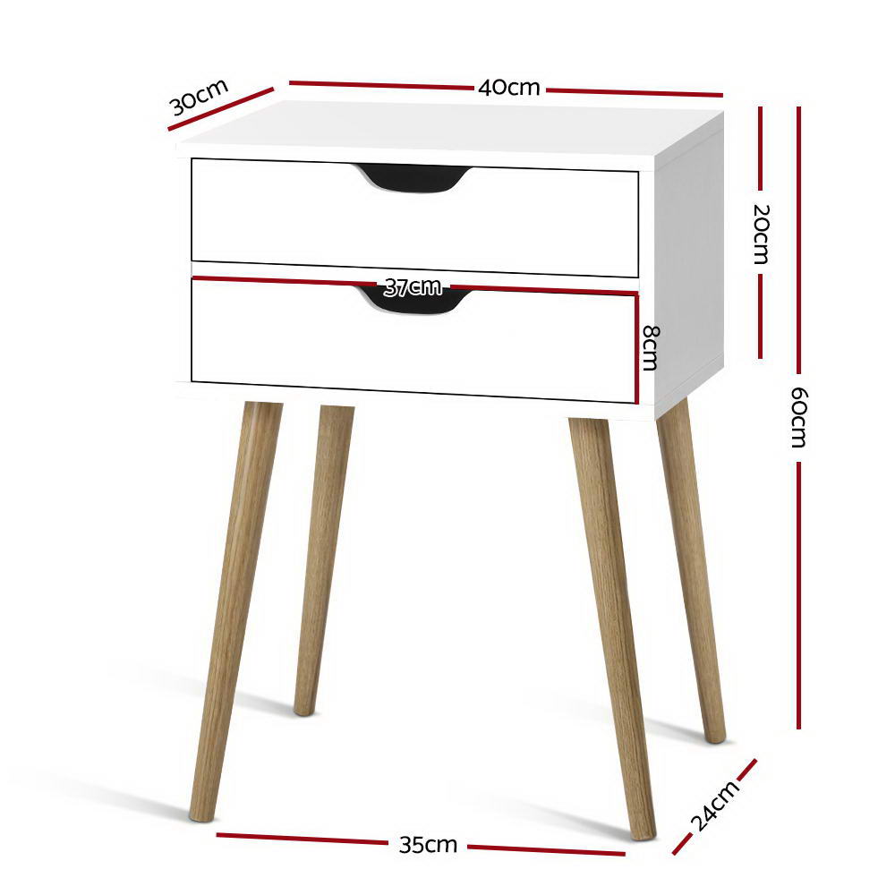 Artiss Bedside Table 2 Drawers - BODIE White