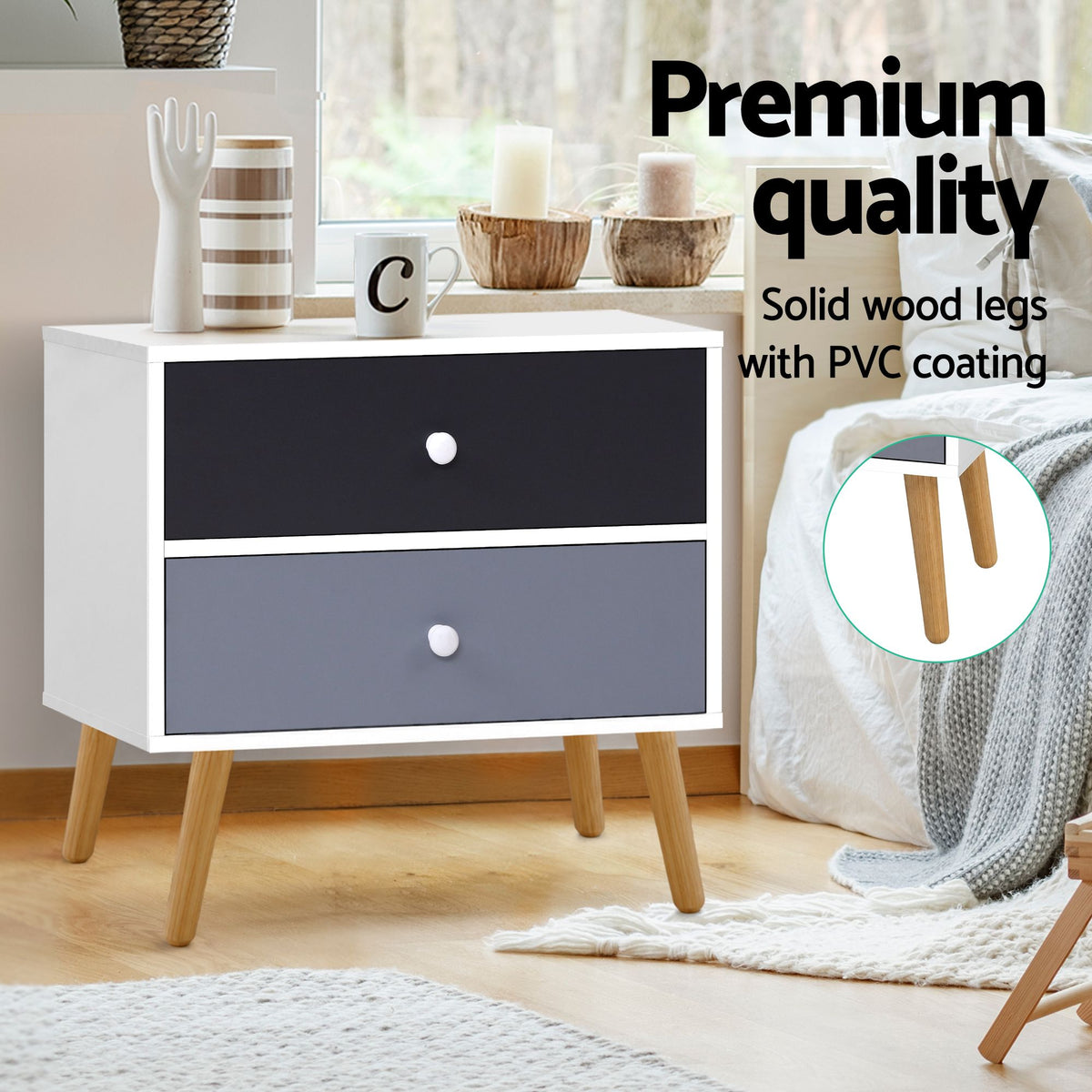 Artiss Bedside Table 2 Drawers - BONDS White