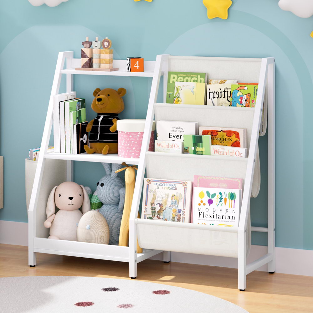Keezi 3-Tier Kids Bookshelf Bookcase Children Toy Storage - FURNI-G-BOOK-MT-WH