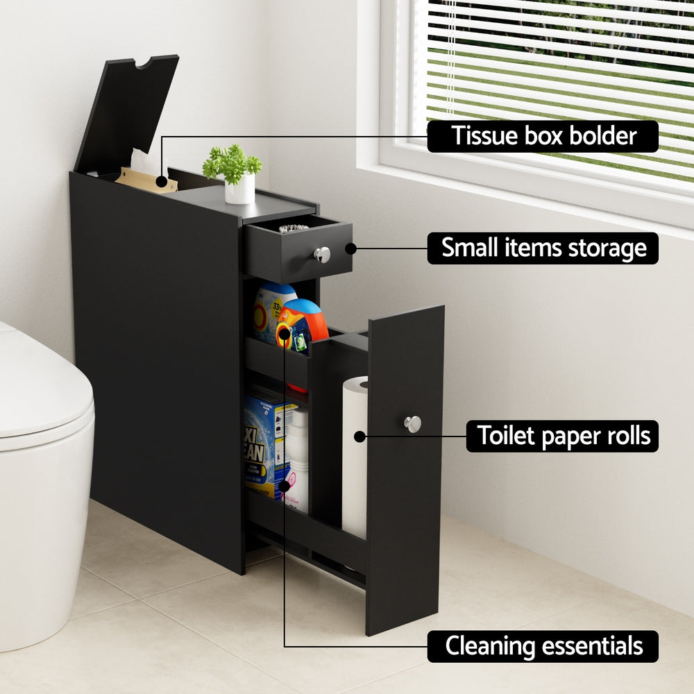 Artiss Bathroom Storage Cabinet Toilet Slim Tissue Box Caddy - FURNI-G-TIS382-BK