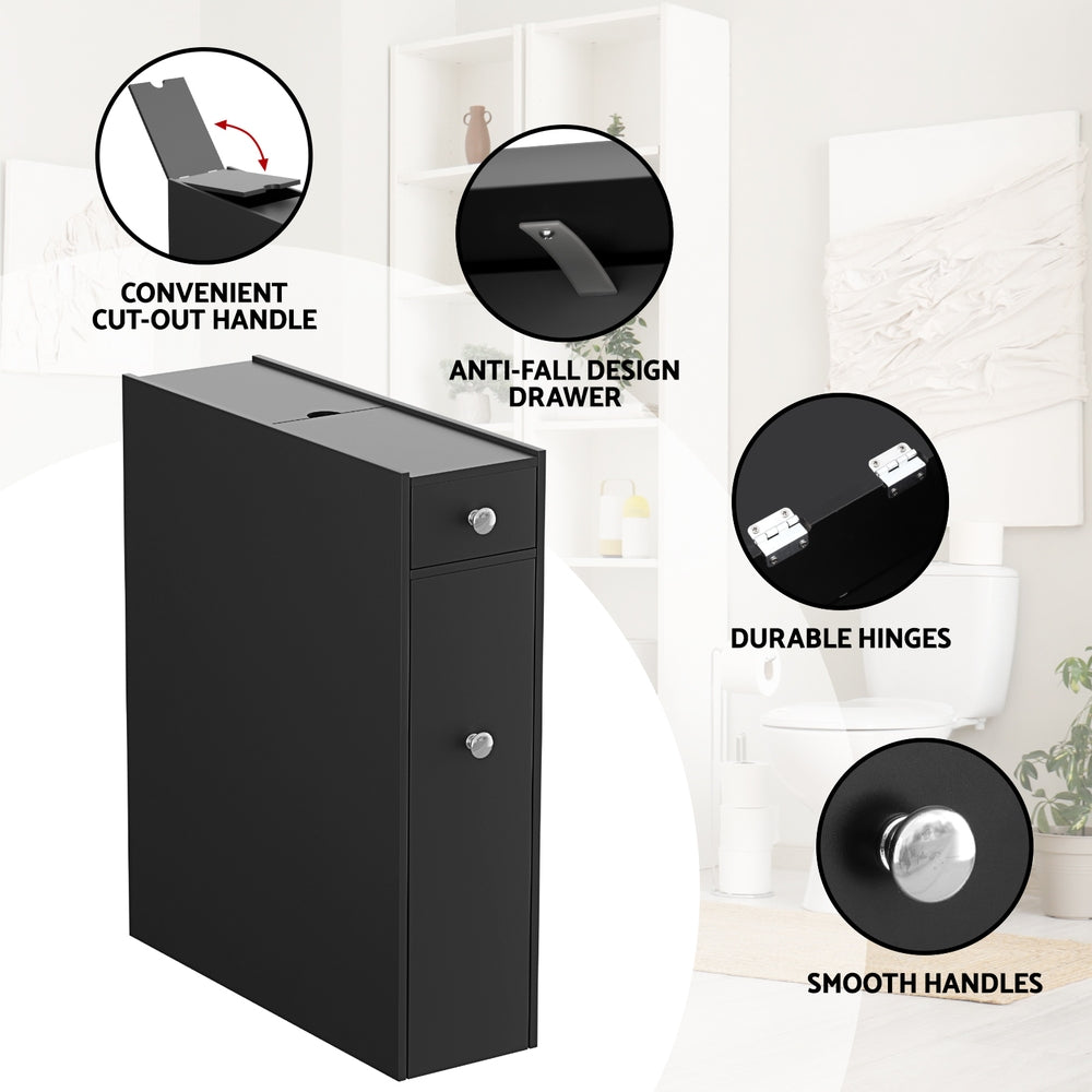 Artiss Bathroom Storage Cabinet Toilet Slim Tissue Box Caddy - FURNI-G-TIS382-BK