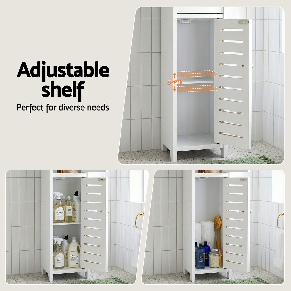 Artiss Bathroom Storage Cabinet 3-Tier Slim Toilet Paper Holder Organizer White