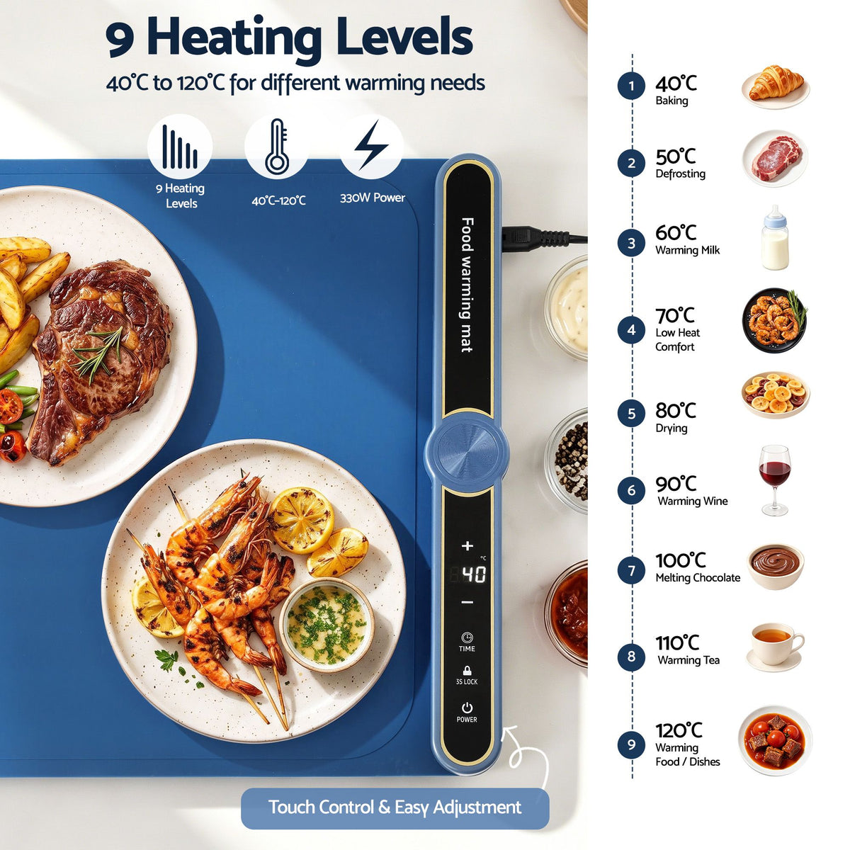 Devanti Food Warming Mat 60 x 38cm Electric Food Warmer With Timer