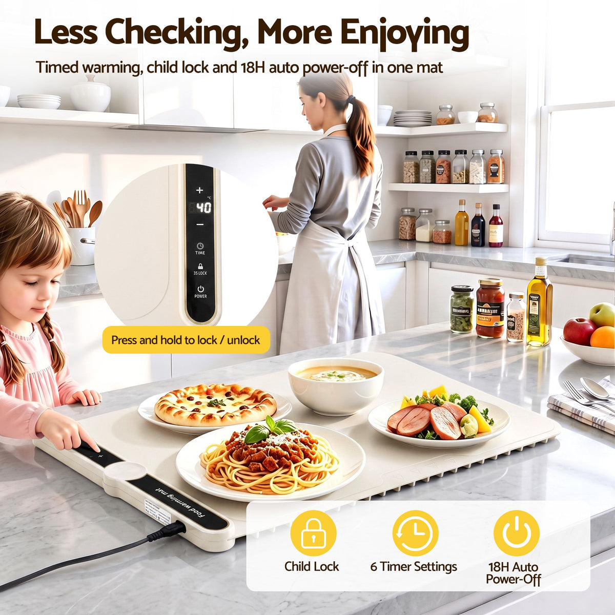 Devanti Food Warming Mat 60 x 38cm Electric Food Warmer With Timer White
