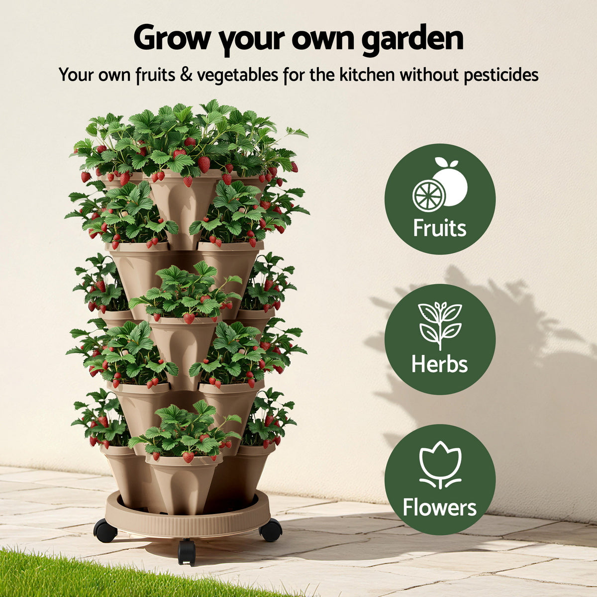 Green Fingers Garden Bed 5 Tier Vertical Grey Strawberry Stackable Planters Herb