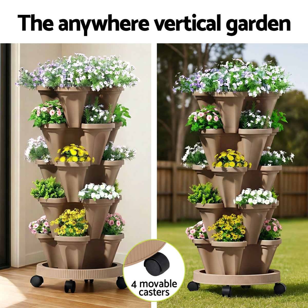 Green Fingers Garden Bed 5 Tier Vertical Grey Strawberry Stackable Planters Herb