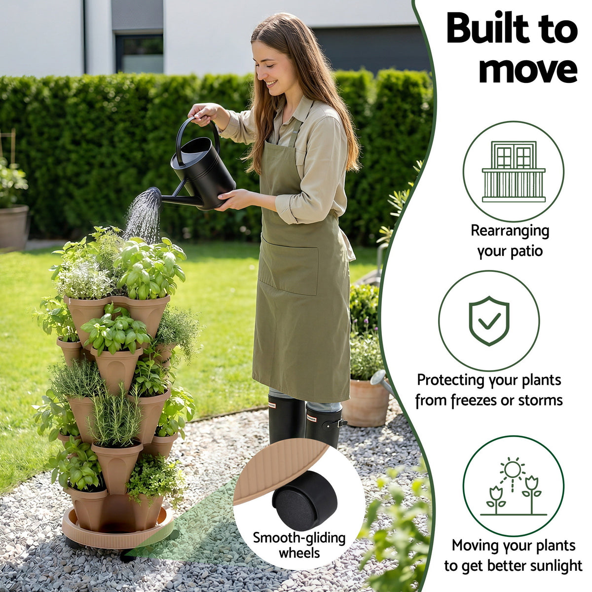 Green Fingers Garden Bed 5 Tier Vertical Grey Strawberry Stackable Planters Herb
