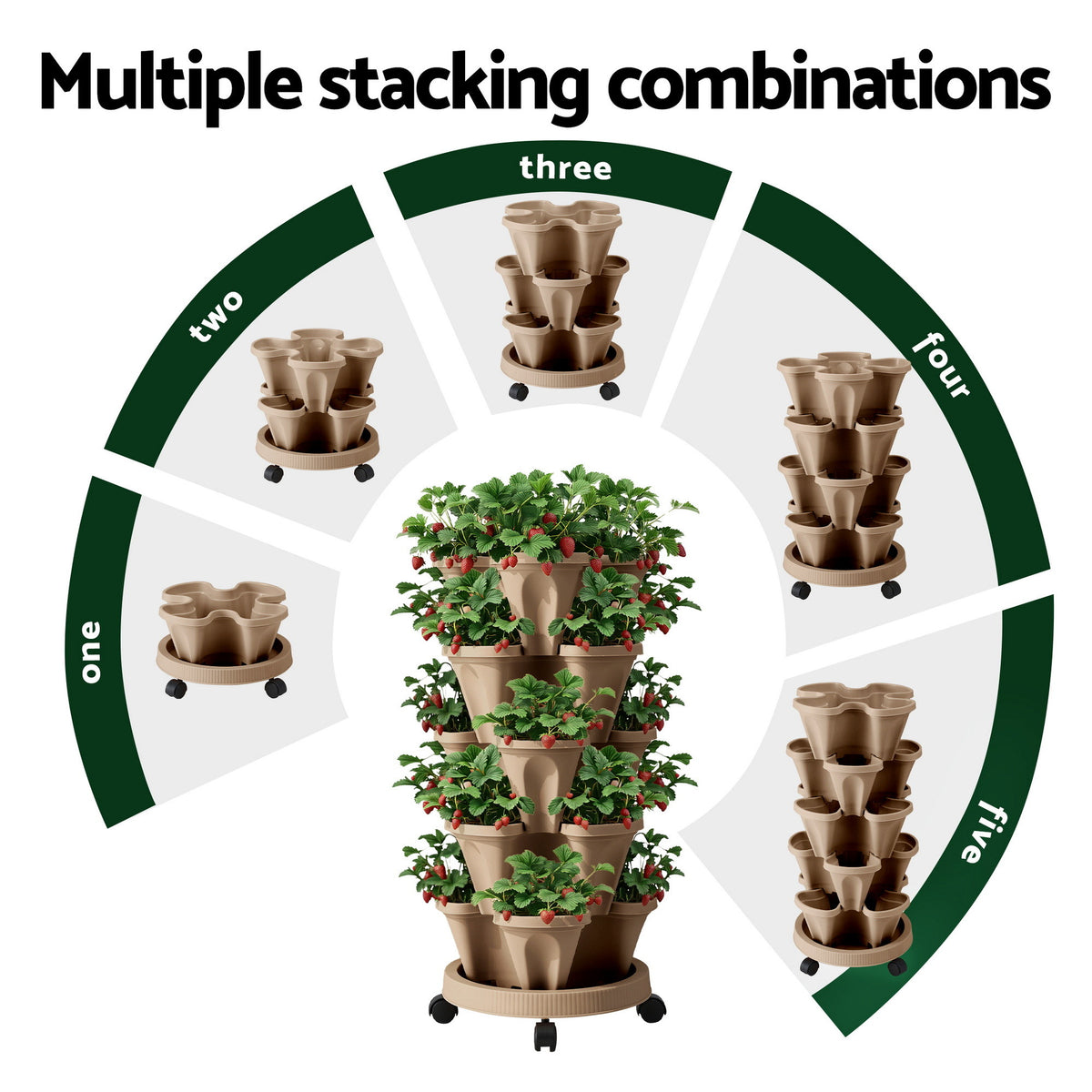 Green Fingers Garden Bed 5 Tier Vertical Grey Strawberry Stackable Planters Herb