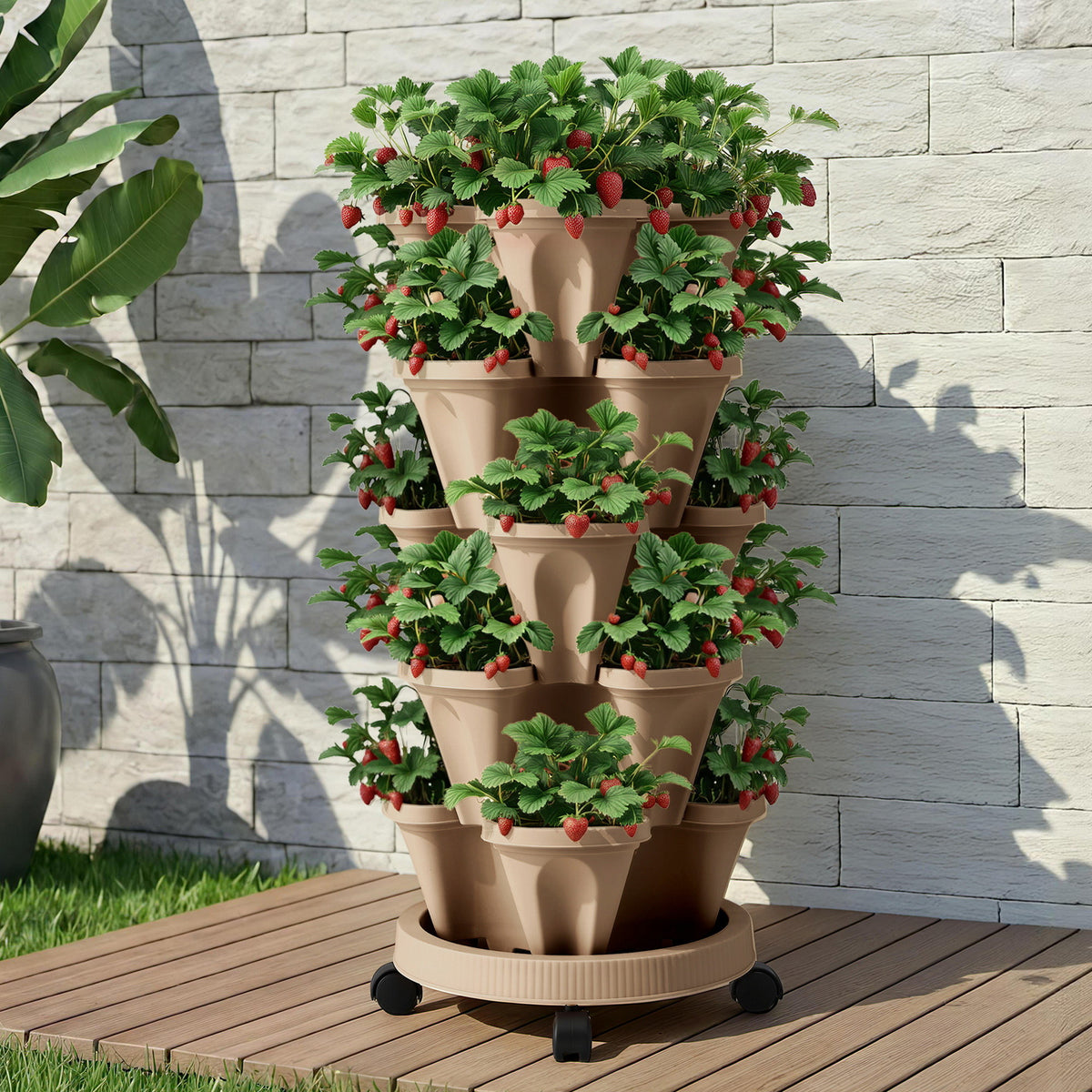 Green Fingers Garden Bed 5 Tier Vertical Grey Strawberry Stackable Planters Herb