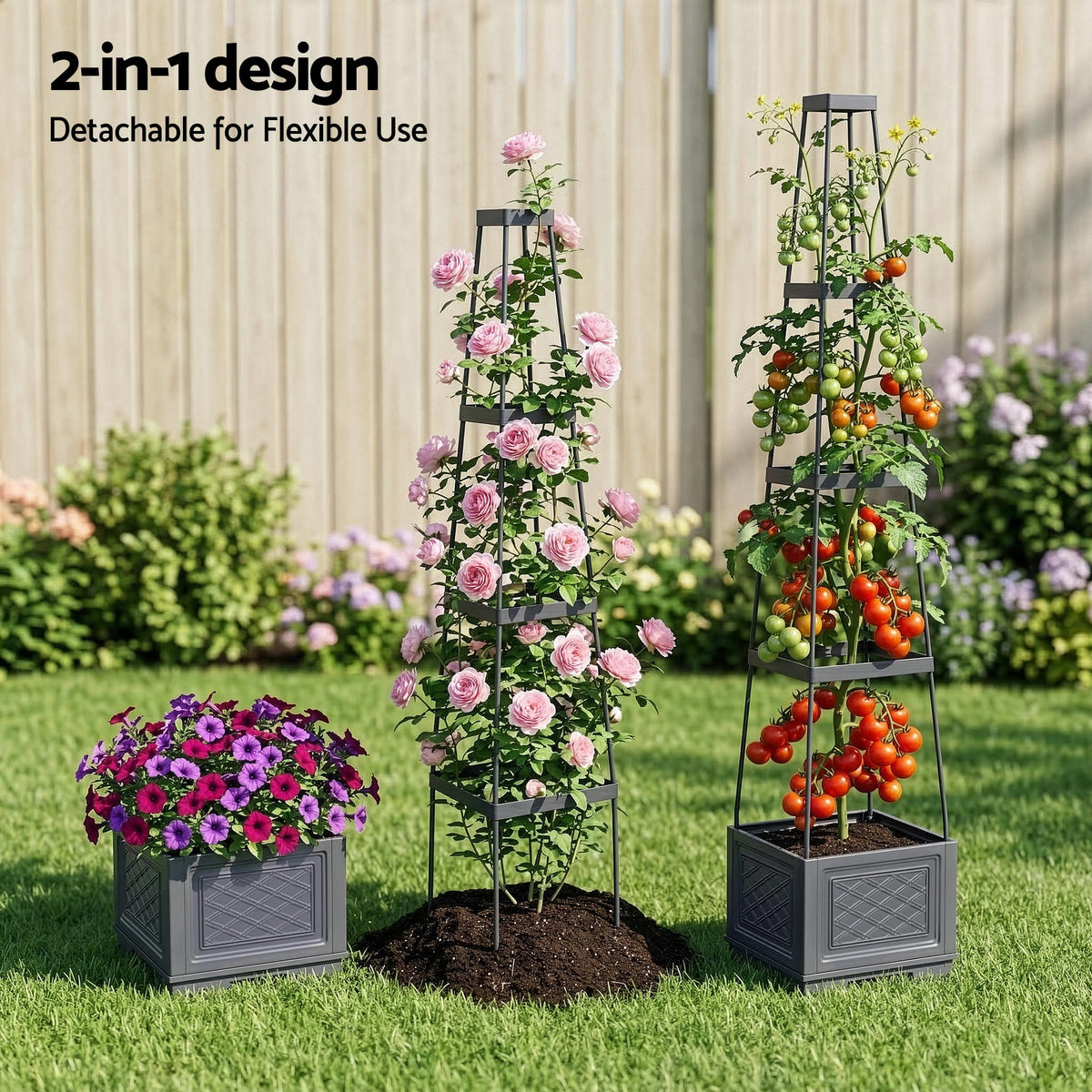 Green Fingers Self Watering Planter with Trellis Adjustable Height Modular Tomato Box 4 Layer 140cm