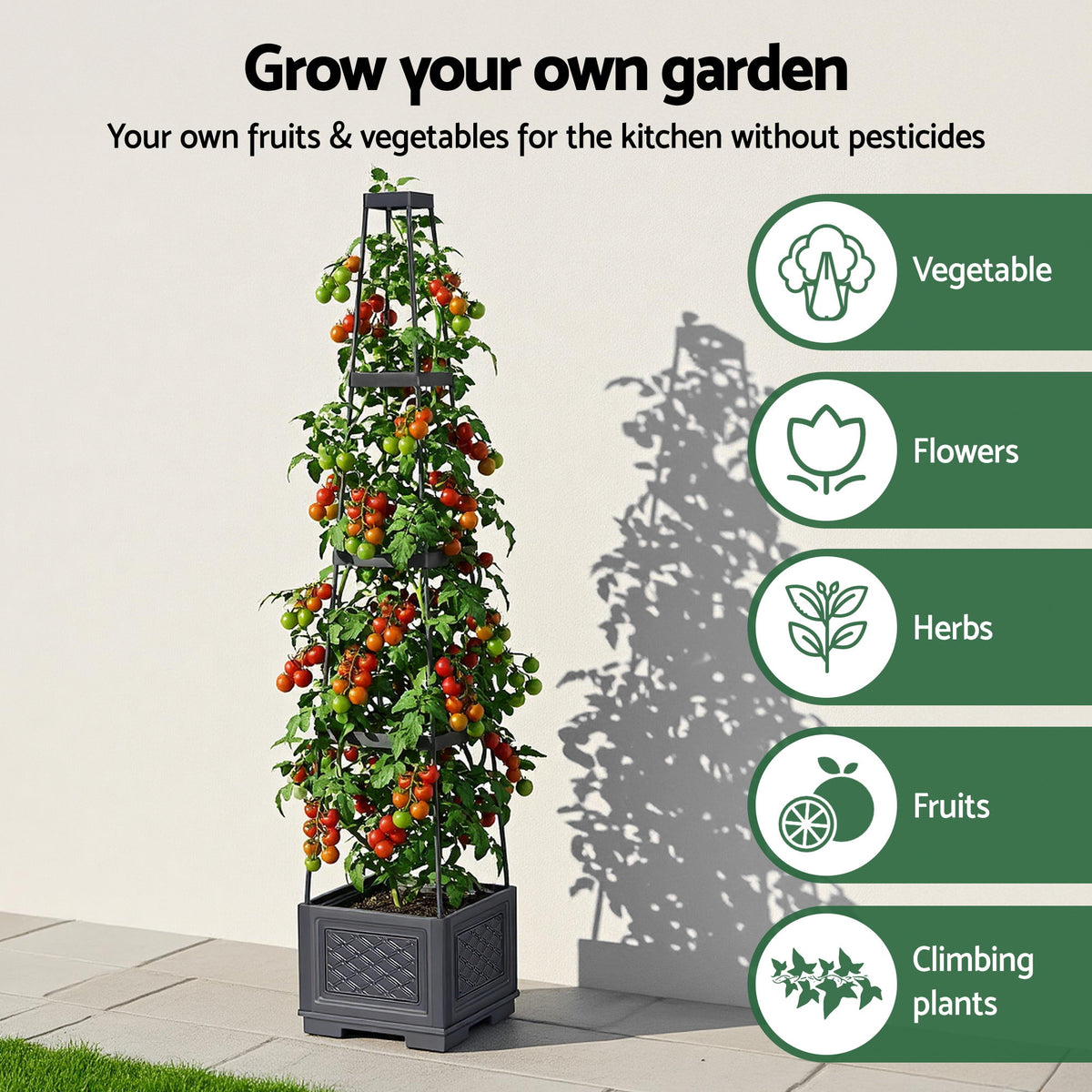 Green Fingers Self Watering Planter with Trellis Adjustable Height Modular Tomato Box 4 Layer 140cm