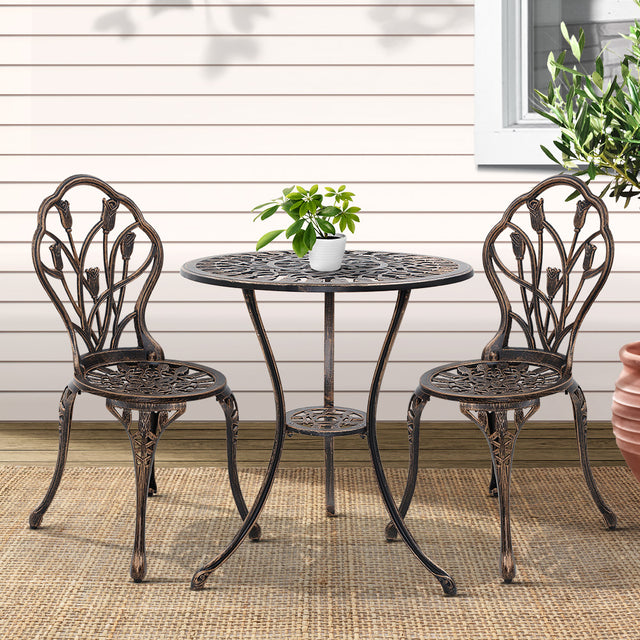 Gardeon 3pc Outdoor Setting Aluminum Patio Furniture Tulip Bronze Model 1018
