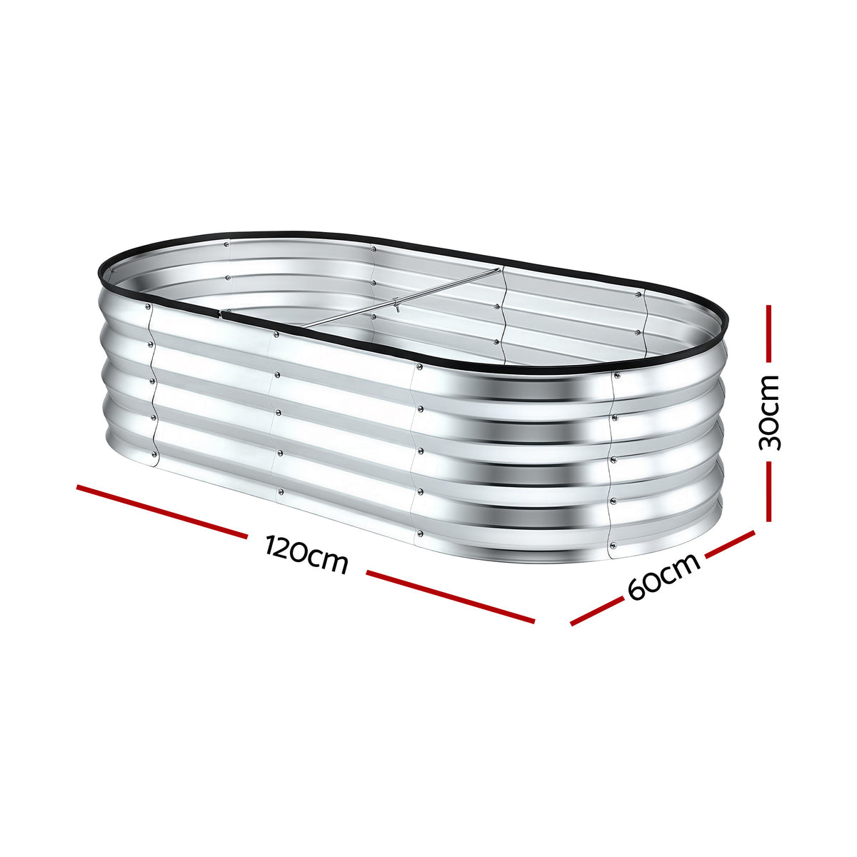 Green Fingers Raised Garden Bed Galvanised Oval Metal Planter Box Large Outdoor 120x60x30cm Silver