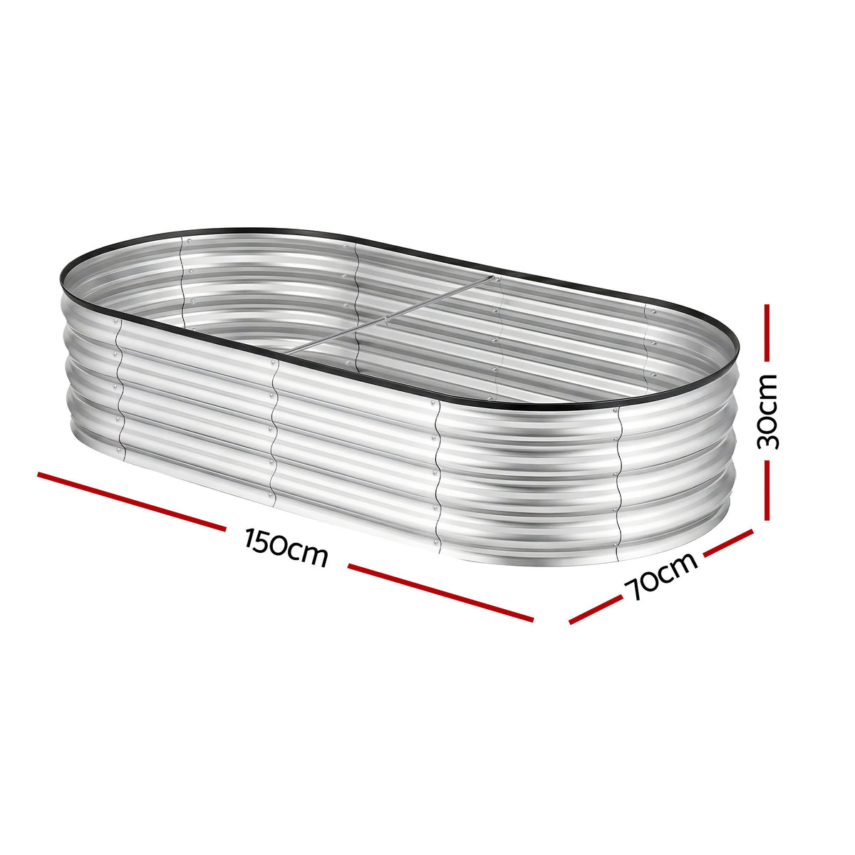 Green Fingers Raised Garden Bed Galvanised Oval Metal - GB-OVAL-1507030-SL