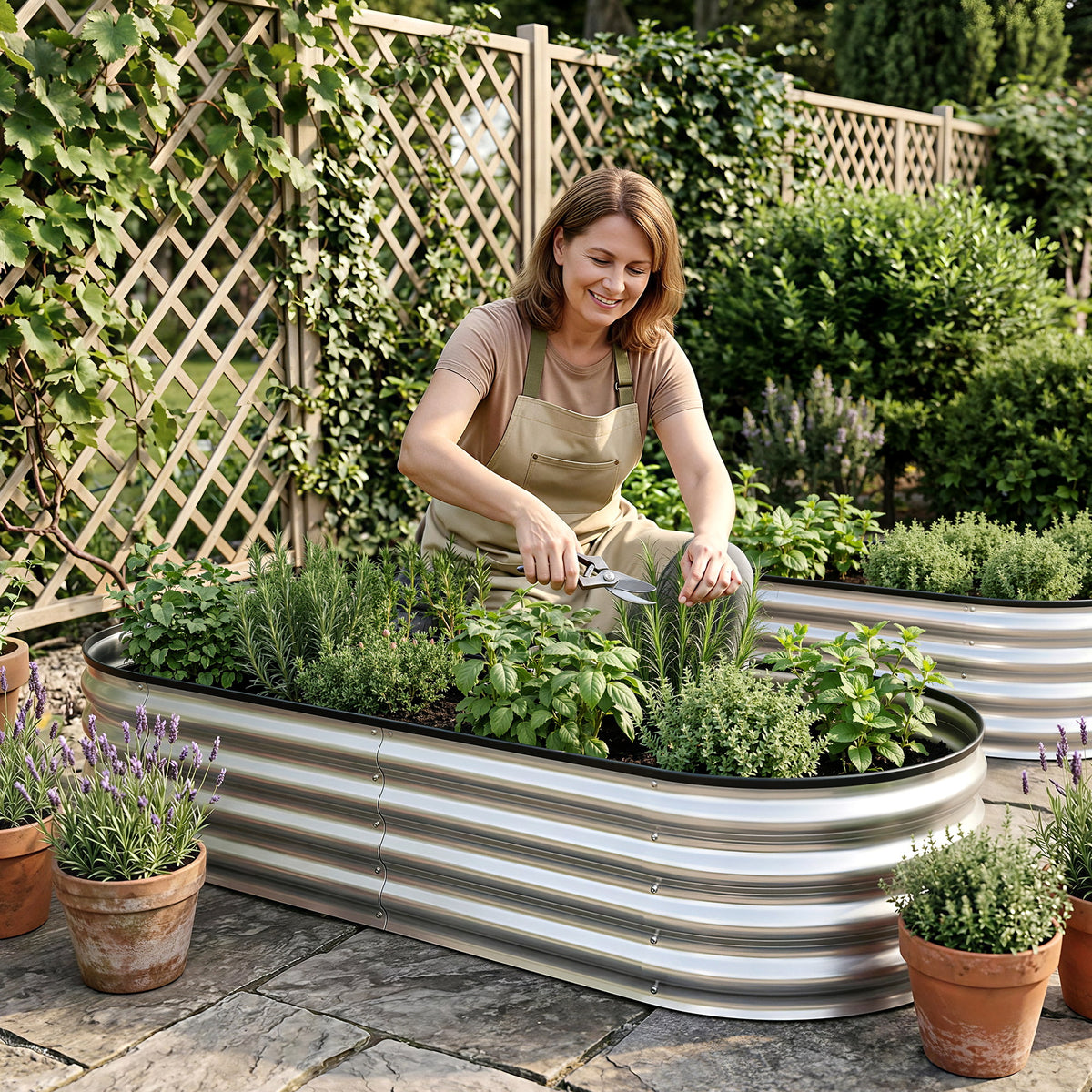 Green Fingers Raised Garden Bed Galvanised Oval Metal - GB-OVAL-1507030-SL