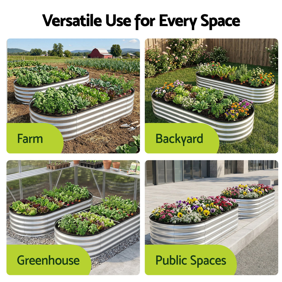 Green Fingers Raised Garden Bed Galvanised Oval Metal - GB-OVAL-1507030-SL